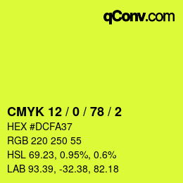 Color code: CMYK 12 / 0 / 78 / 2 | qconv.com