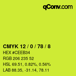カラーコード: CMYK 12 / 0 / 78 / 8 | qconv.com
