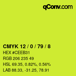 カラーコード: CMYK 12 / 0 / 79 / 8 | qconv.com
