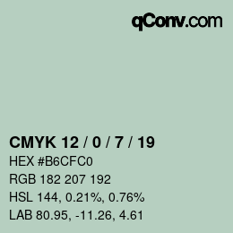 カラーコード: CMYK 12 / 0 / 7 / 19 | qconv.com