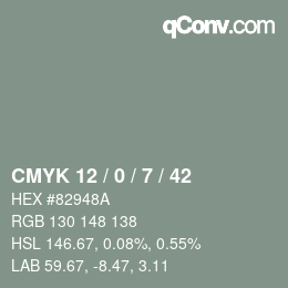 Color code: CMYK 12 / 0 / 7 / 42 | qconv.com