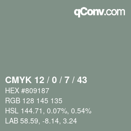 Color code: CMYK 12 / 0 / 7 / 43 | qconv.com