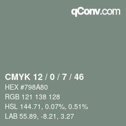 Color code: CMYK 12 / 0 / 7 / 46 | qconv.com