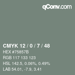 Color code: CMYK 12 / 0 / 7 / 48 | qconv.com