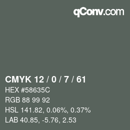 カラーコード: CMYK 12 / 0 / 7 / 61 | qconv.com