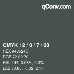 Color code: CMYK 12 / 0 / 7 / 68 | qconv.com