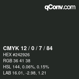 Color code: CMYK 12 / 0 / 7 / 84 | qconv.com