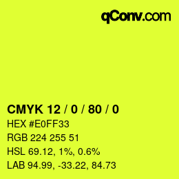 Code couleur: CMYK 12 / 0 / 80 / 0 | qconv.com