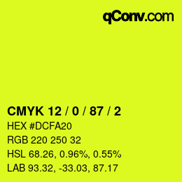 カラーコード: CMYK 12 / 0 / 87 / 2 | qconv.com