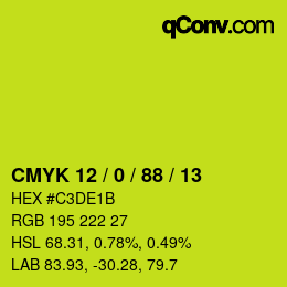 Code couleur: CMYK 12 / 0 / 88 / 13 | qconv.com