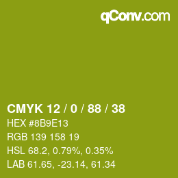 Color code: CMYK 12 / 0 / 88 / 38 | qconv.com