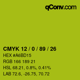 Color code: CMYK 12 / 0 / 89 / 26 | qconv.com