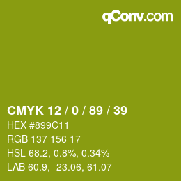 カラーコード: CMYK 12 / 0 / 89 / 39 | qconv.com