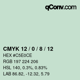 カラーコード: CMYK 12 / 0 / 8 / 12 | qconv.com