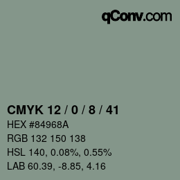 Color code: CMYK 12 / 0 / 8 / 41 | qconv.com