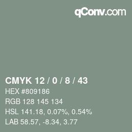 Color code: CMYK 12 / 0 / 8 / 43 | qconv.com