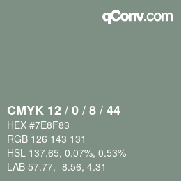 カラーコード: CMYK 12 / 0 / 8 / 44 | qconv.com