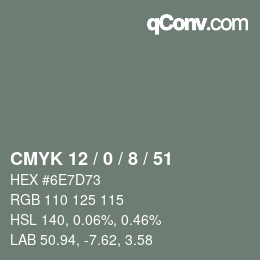 颜色代码: CMYK 12 / 0 / 8 / 51 | qconv.com