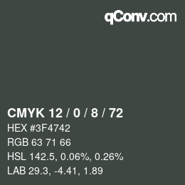 カラーコード: CMYK 12 / 0 / 8 / 72 | qconv.com