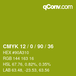 颜色代码: CMYK 12 / 0 / 90 / 36 | qconv.com