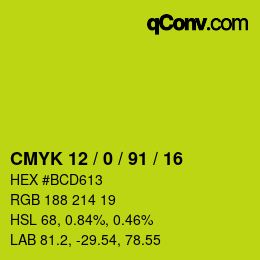 Color code: CMYK 12 / 0 / 91 / 16 | qconv.com