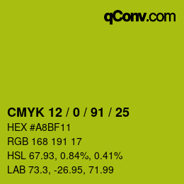 Color code: CMYK 12 / 0 / 91 / 25 | qconv.com