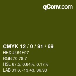 カラーコード: CMYK 12 / 0 / 91 / 69 | qconv.com