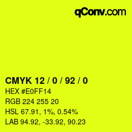 カラーコード: CMYK 12 / 0 / 92 / 0 | qconv.com