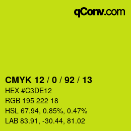 颜色代码: CMYK 12 / 0 / 92 / 13 | qconv.com