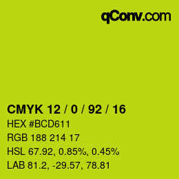 Color code: CMYK 12 / 0 / 92 / 16 | qconv.com
