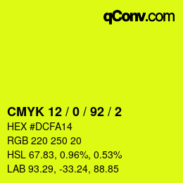 カラーコード: CMYK 12 / 0 / 92 / 2 | qconv.com