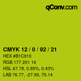 Color code: CMYK 12 / 0 / 92 / 21 | qconv.com