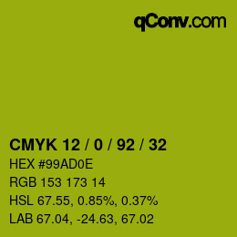 カラーコード: CMYK 12 / 0 / 92 / 32 | qconv.com