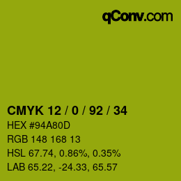 カラーコード: CMYK 12 / 0 / 92 / 34 | qconv.com