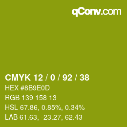 Color code: CMYK 12 / 0 / 92 / 38 | qconv.com