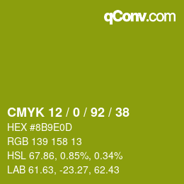 カラーコード: CMYK 12 / 0 / 92 / 38 | qconv.com
