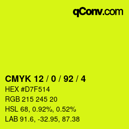 Color code: CMYK 12 / 0 / 92 / 4 | qconv.com