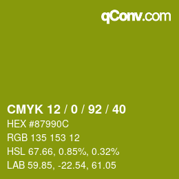 カラーコード: CMYK 12 / 0 / 92 / 40 | qconv.com