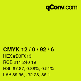 カラーコード: CMYK 12 / 0 / 92 / 6 | qconv.com