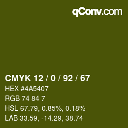 カラーコード: CMYK 12 / 0 / 92 / 67 | qconv.com