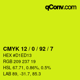 颜色代码: CMYK 12 / 0 / 92 / 7 | qconv.com