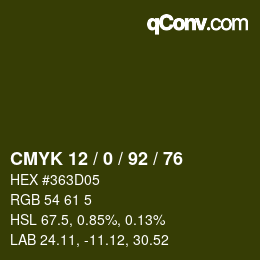 Color code: CMYK 12 / 0 / 92 / 76 | qconv.com