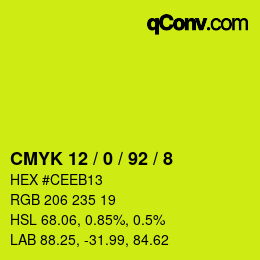 Farbcode: CMYK 12 / 0 / 92 / 8 | qconv.com