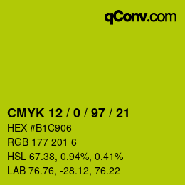 Color code: CMYK 12 / 0 / 97 / 21 | qconv.com