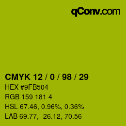 Color code: CMYK 12 / 0 / 98 / 29 | qconv.com
