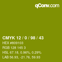 Color code: CMYK 12 / 0 / 98 / 43 | qconv.com