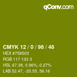 カラーコード: CMYK 12 / 0 / 98 / 48 | qconv.com