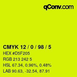 カラーコード: CMYK 12 / 0 / 98 / 5 | qconv.com