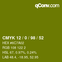 カラーコード: CMYK 12 / 0 / 98 / 52 | qconv.com
