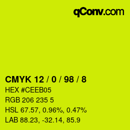 カラーコード: CMYK 12 / 0 / 98 / 8 | qconv.com